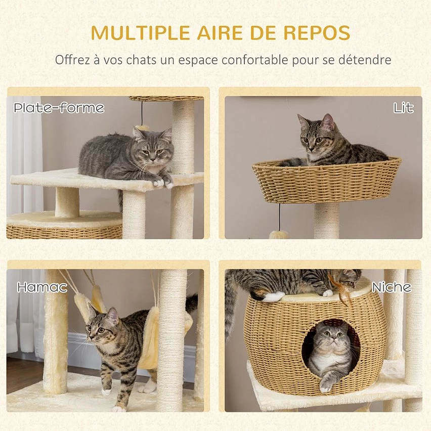 Vente flash đ„ Pawhut Arbre Ă chat style cosy chic griffoirs sisal naturel niche coussin hamac plateforme panier observation boule suspendue rĂ©sine tressĂ©e beige â 4 Vente flash đ„ Pawhut Arbre Ă chat style cosy chic griffoirs sisal naturel niche coussin hamac plateforme panier observation boule suspendue rĂ©sine tressĂ©e beige â â Image 4
