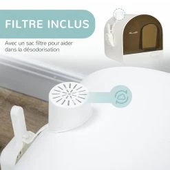 Meilleur prix 😉 Pawhut Maison de toilette bac à litière pour chat avec porte battante, pelle et filtre inclus dim. 43L x 44l x 47H cm PP blanc marron fumé 🧨 -Promos Chat Boutique 3662970115534 6