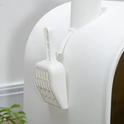 Meilleur prix 😉 Pawhut Maison de toilette bac à litière pour chat avec porte battante, pelle et filtre inclus dim. 43L x 44l x 47H cm PP blanc marron fumé 🧨 -Promos Chat Boutique 3662970115534 7