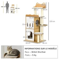 Acheter 👏 Pawhut Arbre à chat design contemporain griffoir sisal naturel 2 niches plateformes jeu boule suspendue MDF blanc aspect hêtre clair ⭐ -Promos Chat Boutique 3662970115879 3
