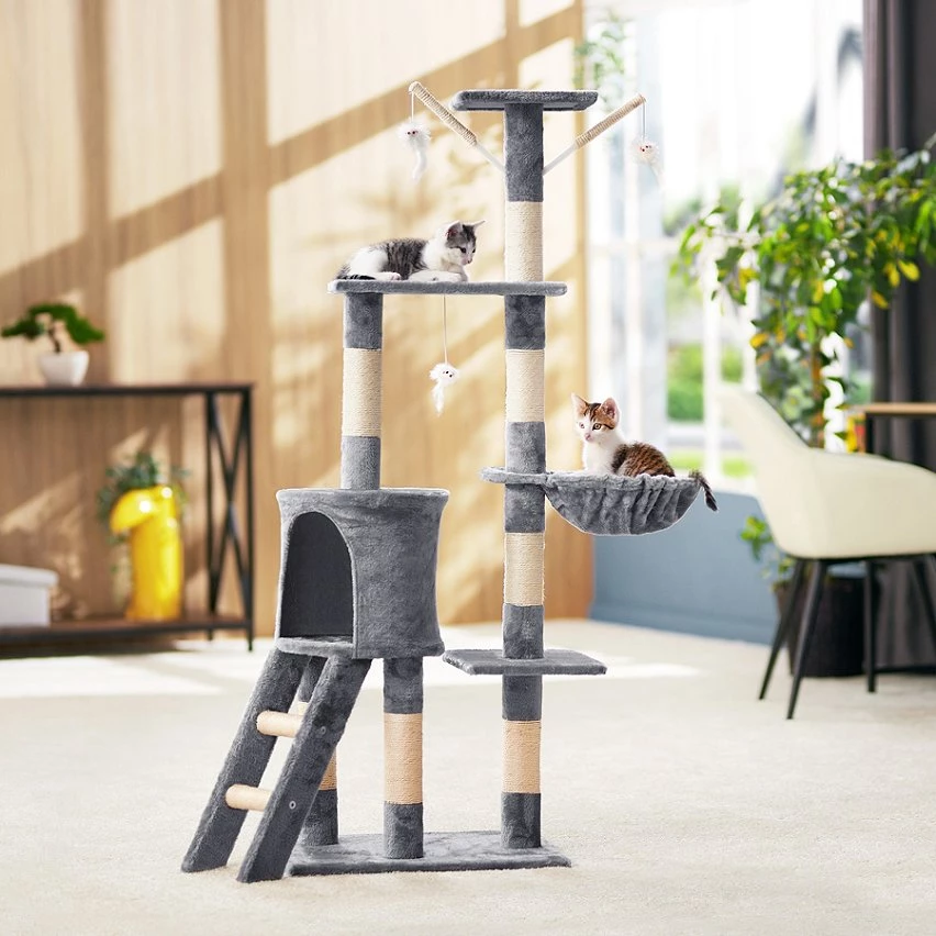 Meilleure vente ⭐ Tectake Arbre à chat DOMINIQUE 142 cm - gris ⌛ 2 Meilleure vente ⭐ Tectake Arbre à chat DOMINIQUE 142 cm - gris ⌛ – Image 2