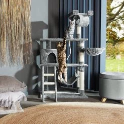 De gros 🔔 Tectake Arbre à chat MARCEL 141 cm - gris 🎁 -Promos Chat Boutique 4260435995159 4