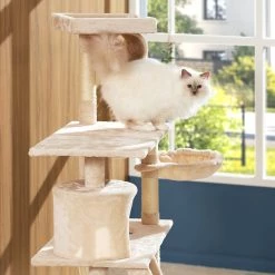 Meilleur prix 👍 Tectake Arbre à chat MARCEL 141 cm - beige 👍 -Promos Chat Boutique 4260435995166 3