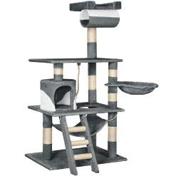 Coupon 😉 Tectake Arbre à Chat STOKELEY 141 cm - gris/blanc 🎉 -Promos Chat Boutique 4260473664659 2