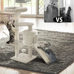 Grosses soldes ✨ VOUNOT Arbre à Chat 112cm avec Griffoir Plateforme Niche L Beige 🛒 -Promos Chat Boutique 6973424410431 6