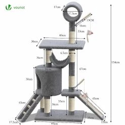 Grosses soldes ✔️ VOUNOT Arbre à Chat 154cm avec Griffoir Plateforme Niche XXL Gris 💯 -Promos Chat Boutique 6973424410448 4