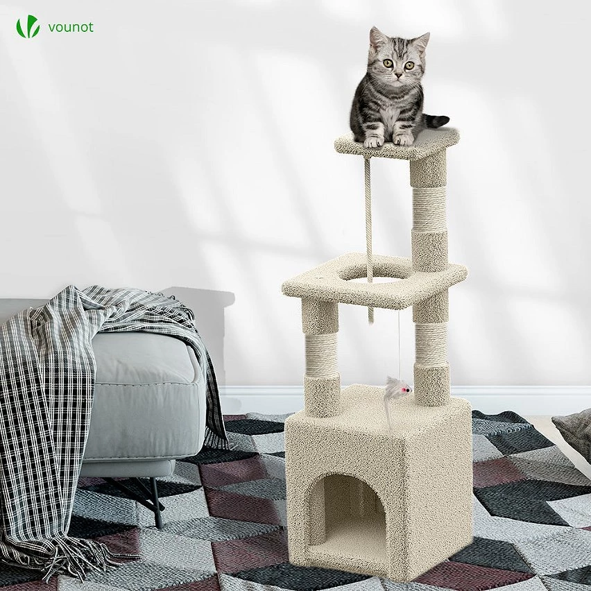 Grosses soldes ⭐ VOUNOT Arbre à Chat 88cm avec Corde Griffoir Plateforme Niche Beige ⭐ 2 Grosses soldes ⭐ VOUNOT Arbre à Chat 88cm avec Corde Griffoir Plateforme Niche Beige ⭐ – Image 2