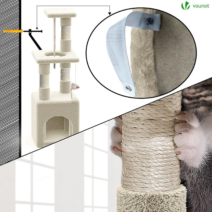 Grosses soldes ⭐ VOUNOT Arbre à Chat 88cm avec Corde Griffoir Plateforme Niche Beige ⭐ 6 Grosses soldes ⭐ VOUNOT Arbre à Chat 88cm avec Corde Griffoir Plateforme Niche Beige ⭐ – Image 6
