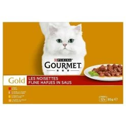Meilleure vente 🌟 Secret de Gourmet Gourmet Les Noisettes Patée pour chat Bœuf, Poulet-Foie, Dinde-Canard, Saumon-Poulet 12x85g 👏