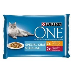 Promo 🥰 Sachets PURINA ONE Chat Stérilisé - Effilés en Sauce : Bœuf, Poulet - PACK de 12 x (4x85g) 💯