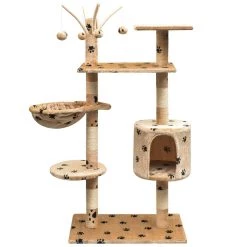 Remise 🎁 vidaXL Arbre à chat et griffoir Sisal 125 cm Empreintes de pattes Beige 🧨