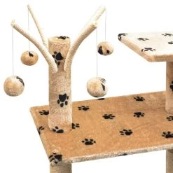 Remise 🎁 vidaXL Arbre à chat et griffoir Sisal 125 cm Empreintes de pattes Beige 🧨 -Promos Chat Boutique 8718475522843 3