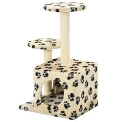 Grosses soldes 🔔 vidaXL Arbre à chat avec griffoir en sisal 60 cm Beige Motif de pattes 🔥
