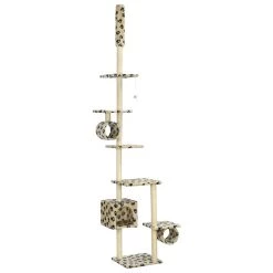 Nouveau ✔️ vidaXL Arbre à chat avec griffoirs en sisal 260 cm Beige Motif pattes ⌛