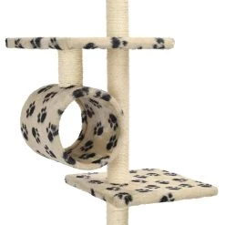 Nouveau ✔️ vidaXL Arbre à chat avec griffoirs en sisal 260 cm Beige Motif pattes ⌛ -Promos Chat Boutique 8718475598428 4