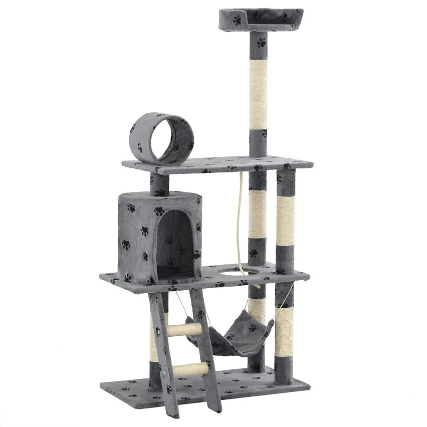 Coupon 😀 vidaXL Arbre à chat avec griffoir en sisal 140 cm Gris Motif de pattes ❤️ 2 Coupon 😀 vidaXL Arbre à chat avec griffoir en sisal 140 cm Gris Motif de pattes ❤️ – Image 2