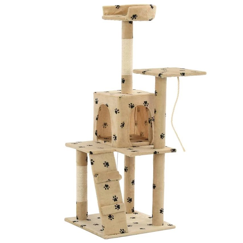 De gros ✨ vidaXL Arbre à chat avec griffoirs en sisal 120 cm Beige Motif pattes 🧨 2 De gros ✨ vidaXL Arbre à chat avec griffoirs en sisal 120 cm Beige Motif pattes 🧨 – Image 2