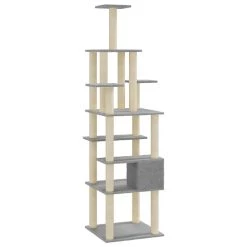 Promo 🌟 vidaXL Arbre à chat avec griffoirs en sisal Gris clair 183 cm ⭐ -Promos Chat Boutique 8720286706107 5