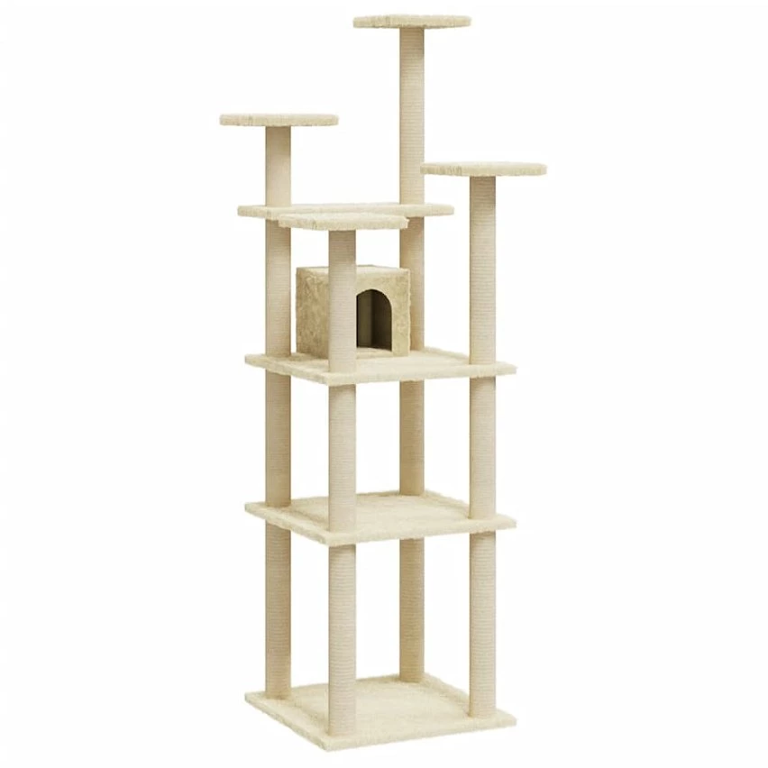 Remise 🔔 vidaXL Arbre à chat avec griffoirs en sisal Crème 171 cm 👏 1 Remise 🔔 vidaXL Arbre à chat avec griffoirs en sisal Crème 171 cm 👏