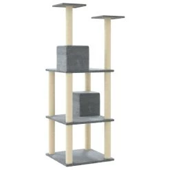 Promo ✨ vidaXL Arbre à chat avec griffoirs en sisal Gris clair 141 cm 😀 -Promos Chat Boutique 8720286761144 5
